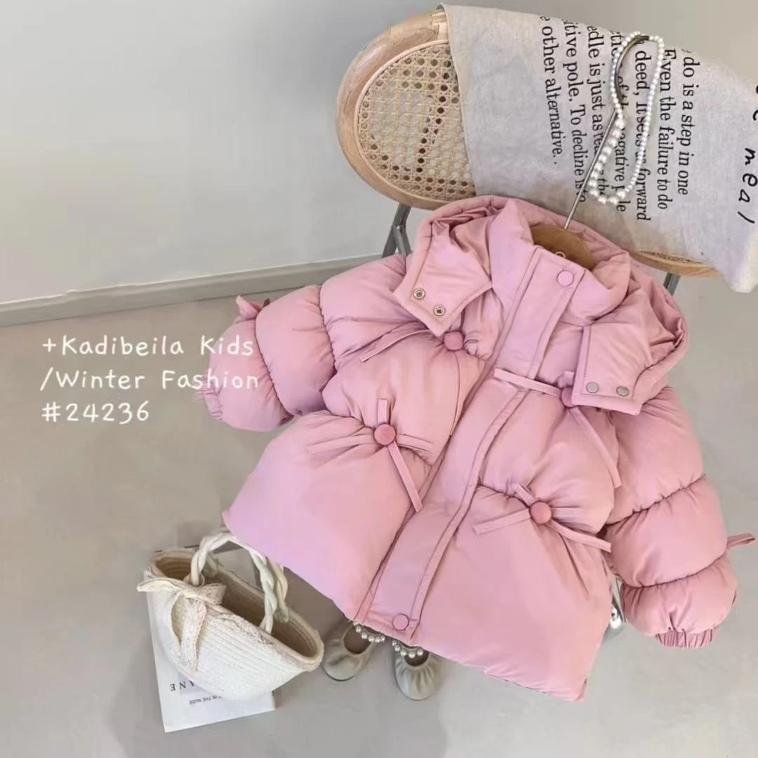 中长款休闲风拉链纯色女童韩版加绒连帽韩系棉衣可爱超萌儿童衣服