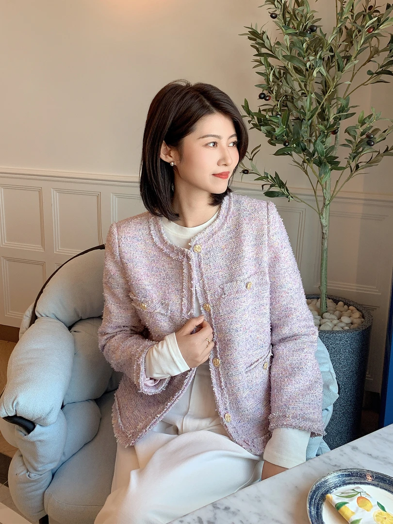 紫璐莱莫奈日记~法式优雅气质流苏包边粗花呢短款小香风外套女36X