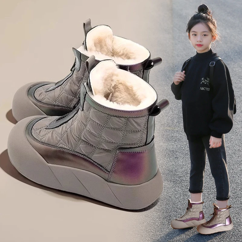 女童雪地靴2025新款冬季中大童加绒加厚棉鞋女孩防滑保暖大棉靴子