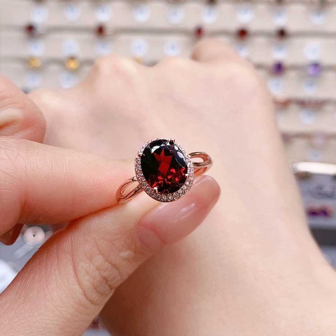 石榴石戒指银S925镶嵌戒指