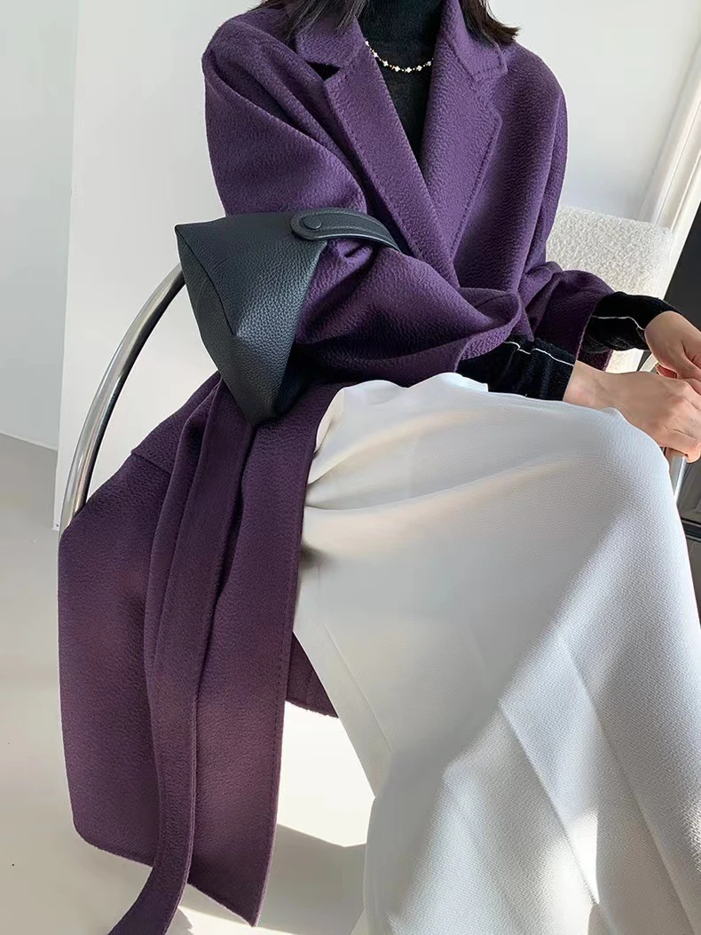 【工厂直销】100%羊毛水波纹浴袍新款气质时尚通勤百搭双面羊毛大衣