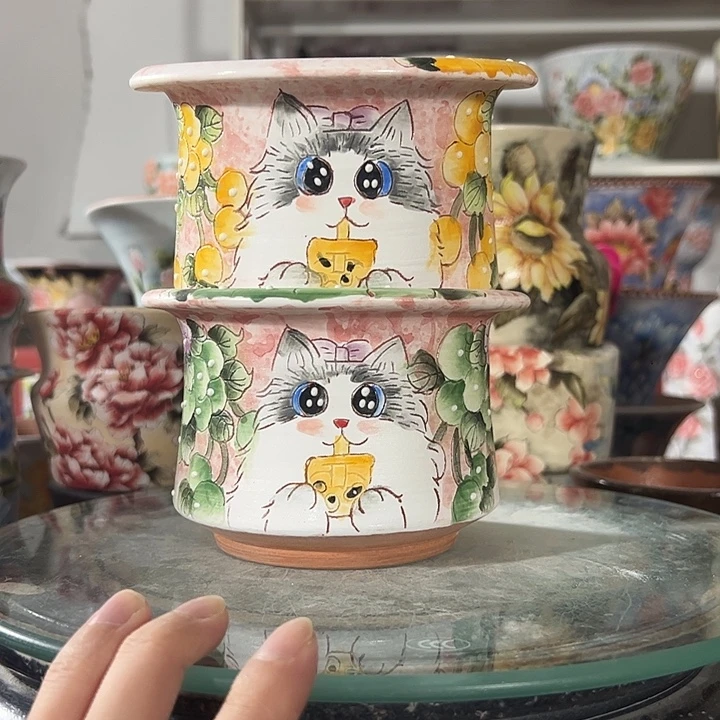 景德镇幸运花盆手绘韩式花盆