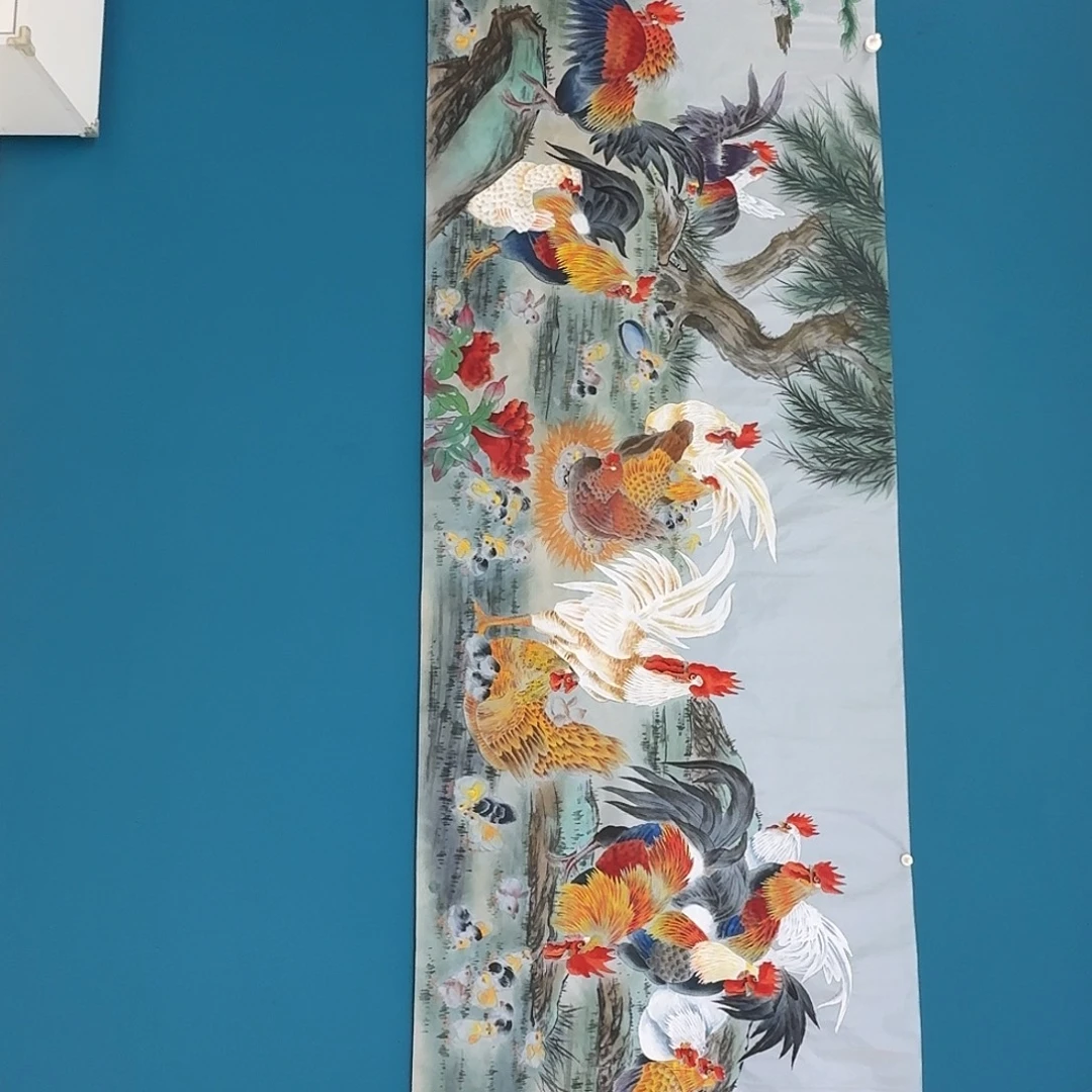 国画高端丝绢大作百鸡图