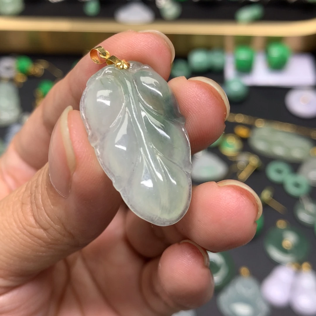 吊坠(不含链)18K金镶嵌翡翠有纹裂