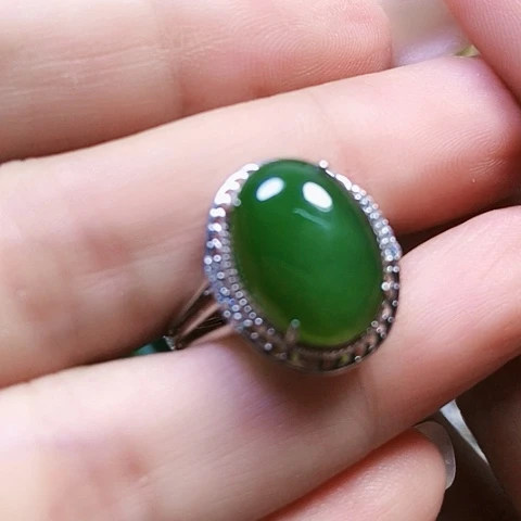 和田玉戒指银S925镶嵌