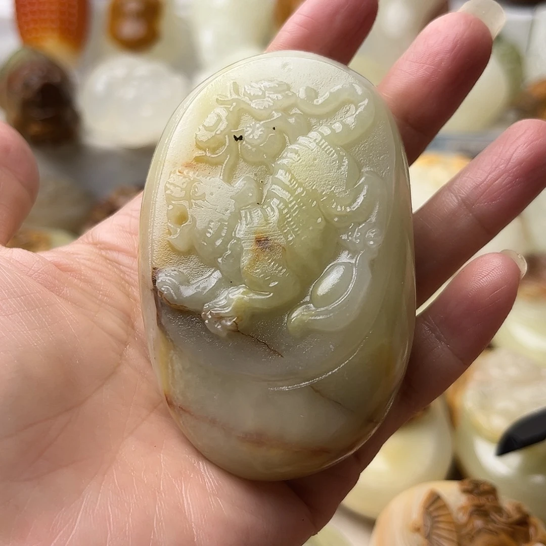 石材方解石手把摆件不退换虎微瑕