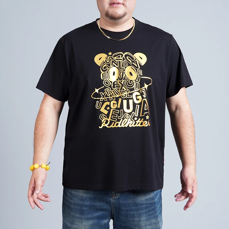 LIUGEJIA/六个加潮牌大码男士夏季烫金熊字母印花短袖四色 T6299