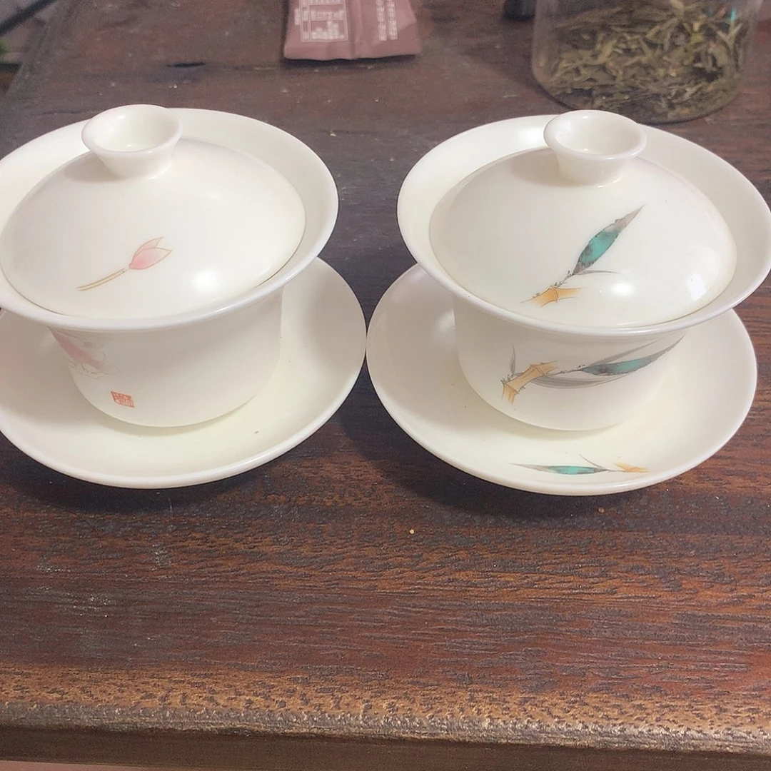 撇口素烧马蹄三才盖碗