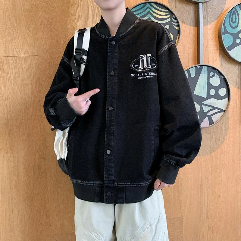 2025春秋季新款青少年男生宽松圆领夹克男装上衣帅气外套学生潮流