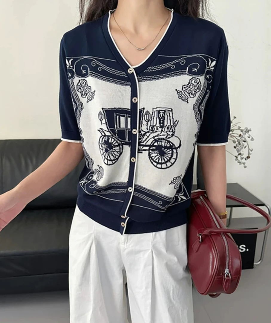 【欧琲】M-754#新款复古提花针织衫