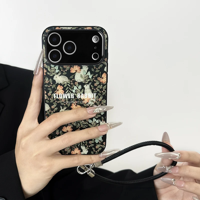 ins碎花兔适用苹果16promax手机壳15复古IPHONE17保护套14国风p70