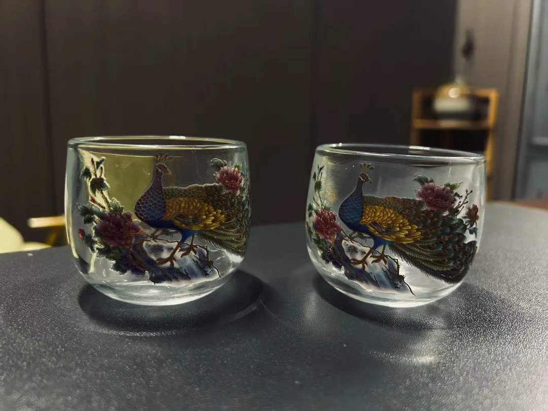 加厚水晶玻璃杯遇热变色孔雀耐热茶杯-