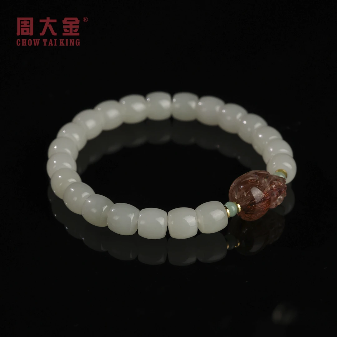 【周大金玉石】S925银天然和田玉直切手串-S3903-臻