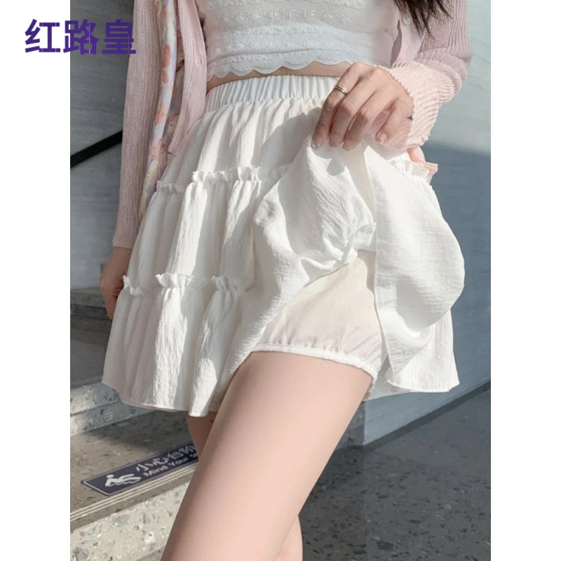 2024夏新款温柔风蛋糕半身裙女小个子松紧高腰防走光蓬蓬A字短裙