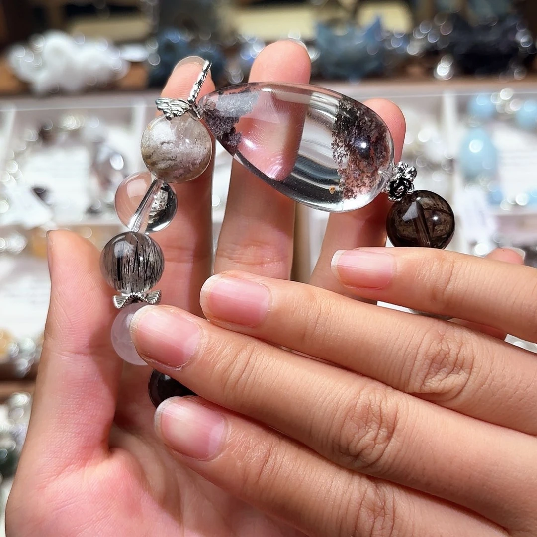 釜***饼水晶手串合金水晶