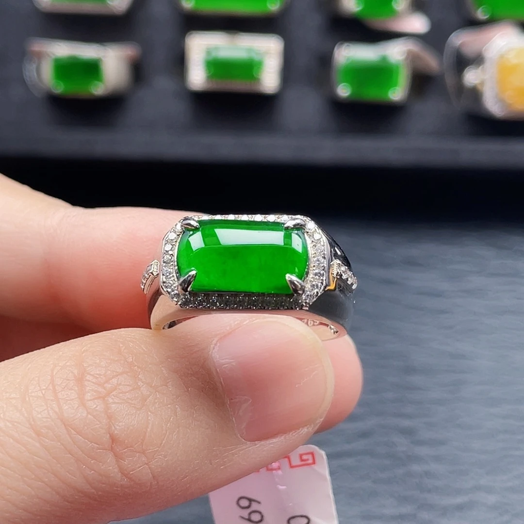 翡翠戒指银S925镶嵌天然a货翡翠2369