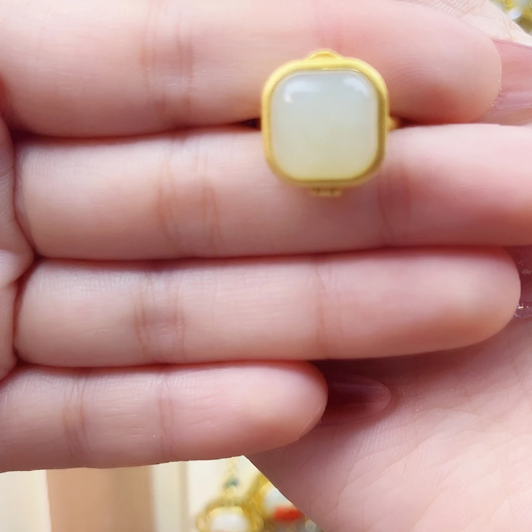 和田玉银S925镀金镶嵌戒指