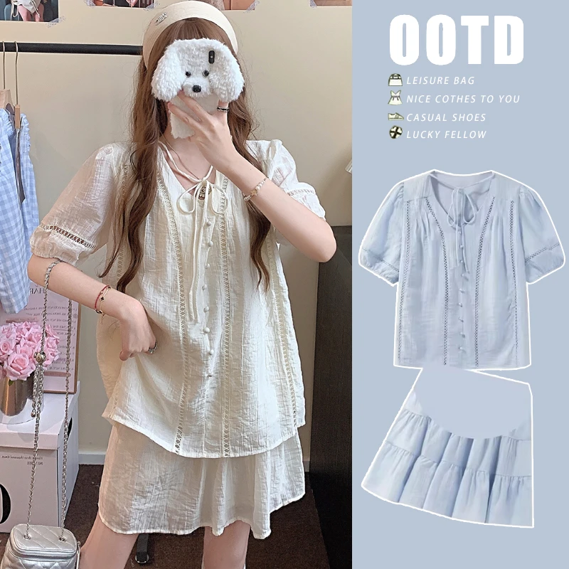 2025新款夏季韩版宽松减龄设计感仙气孕妇套装大码女装显瘦遮肉女