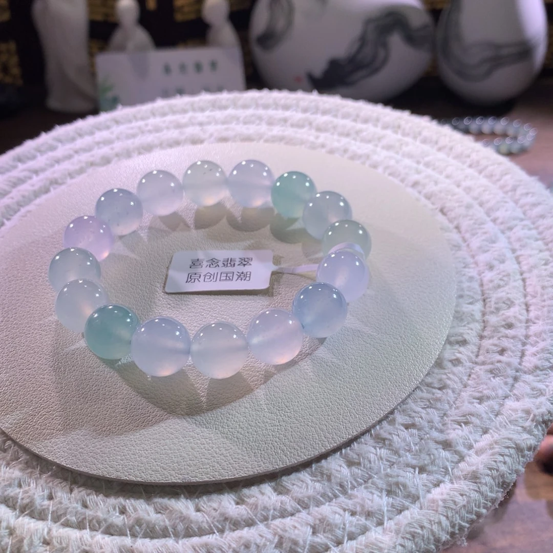 散珠翡翠天然缅a卡12mm梦幻马卡龙