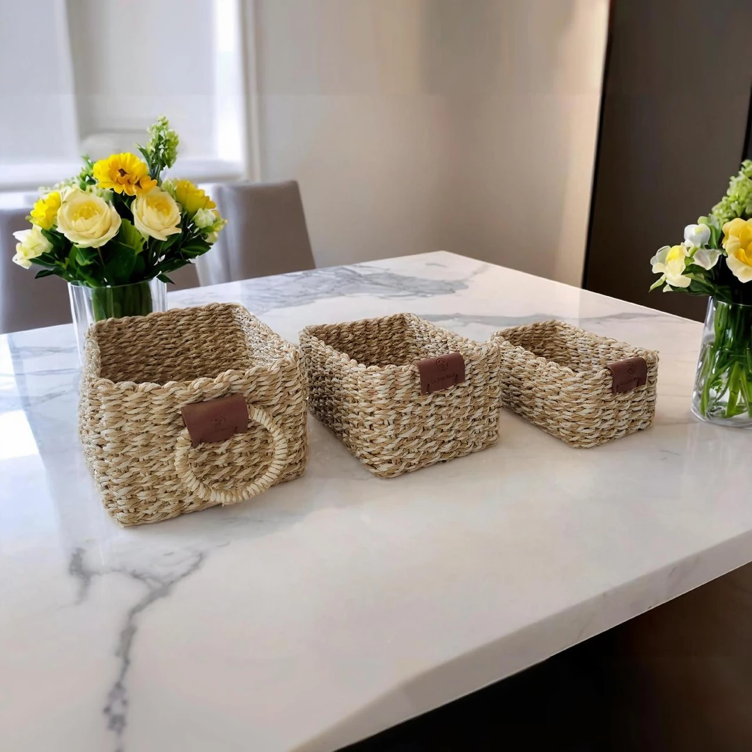 【小z专享】桌面日式客厅手工编织卧室收纳筐多功能家用收纳盒