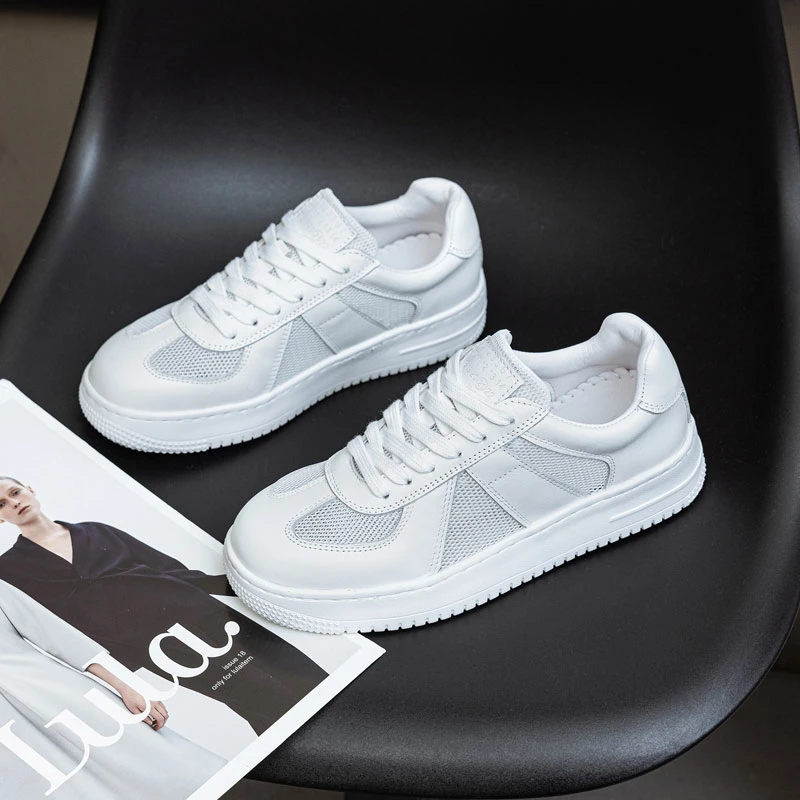 头层牛皮小白鞋女德训鞋35-43夏季百搭休闲鞋薄款透气镂空板鞋女