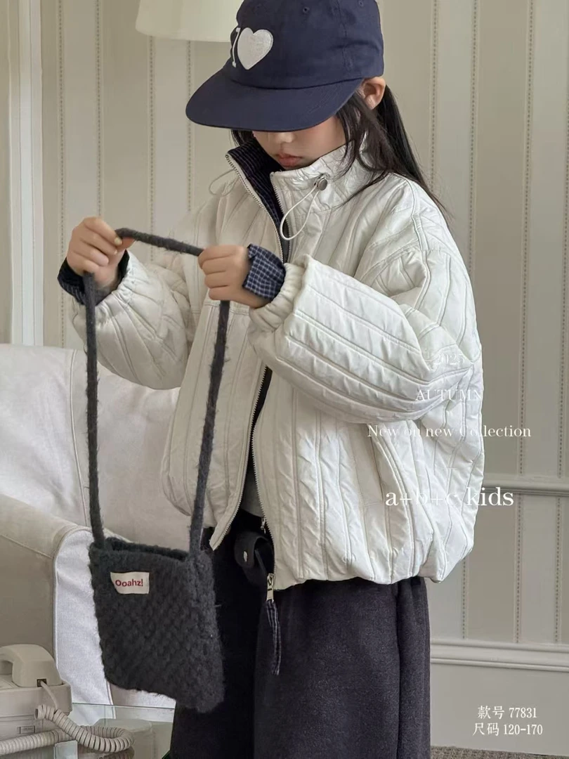 【冬上新】女童冬款保暖韩系格子拼接棉服外套