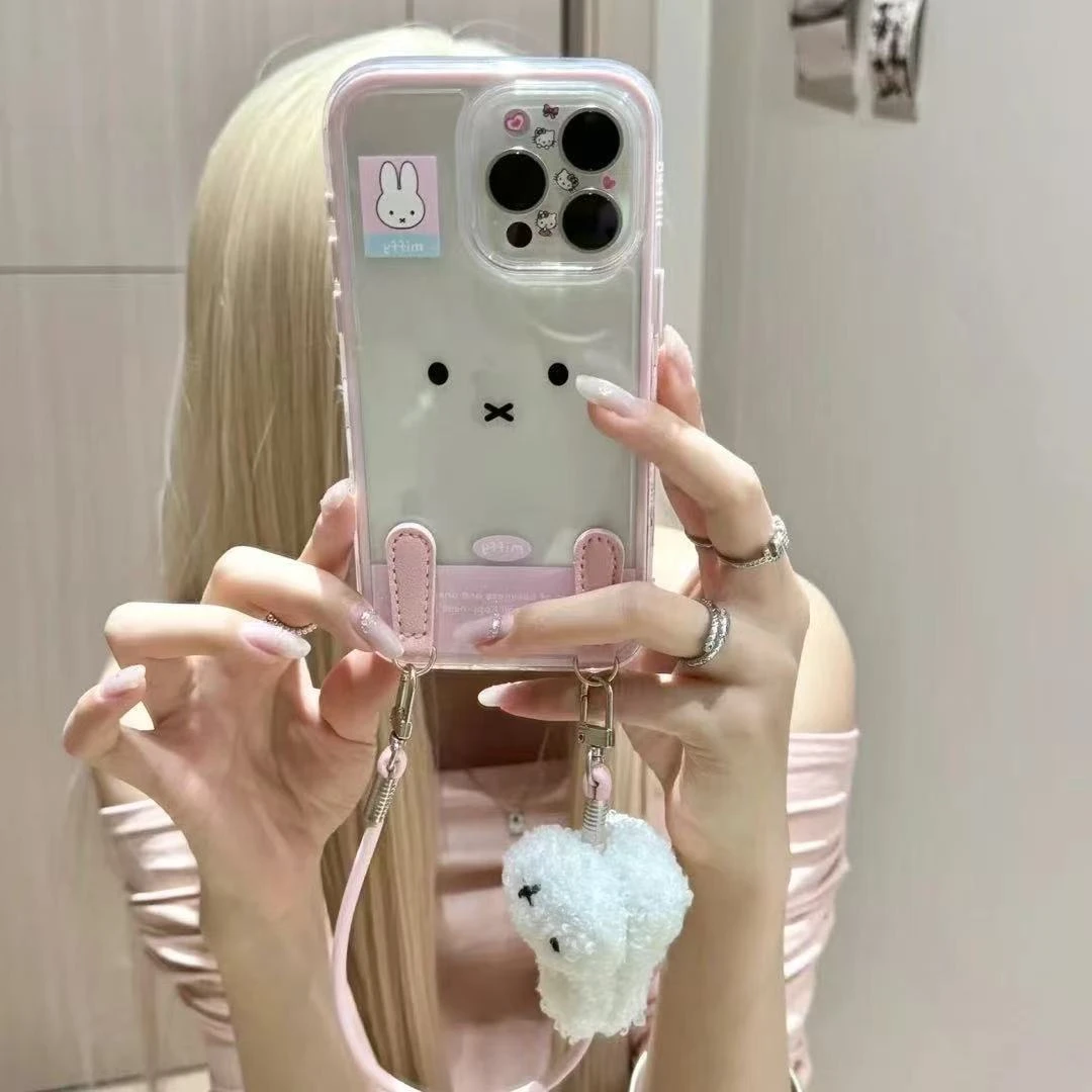 可爱米菲兔挂绳适用苹果17Promax新款16手机壳15卡通14女13保护套
