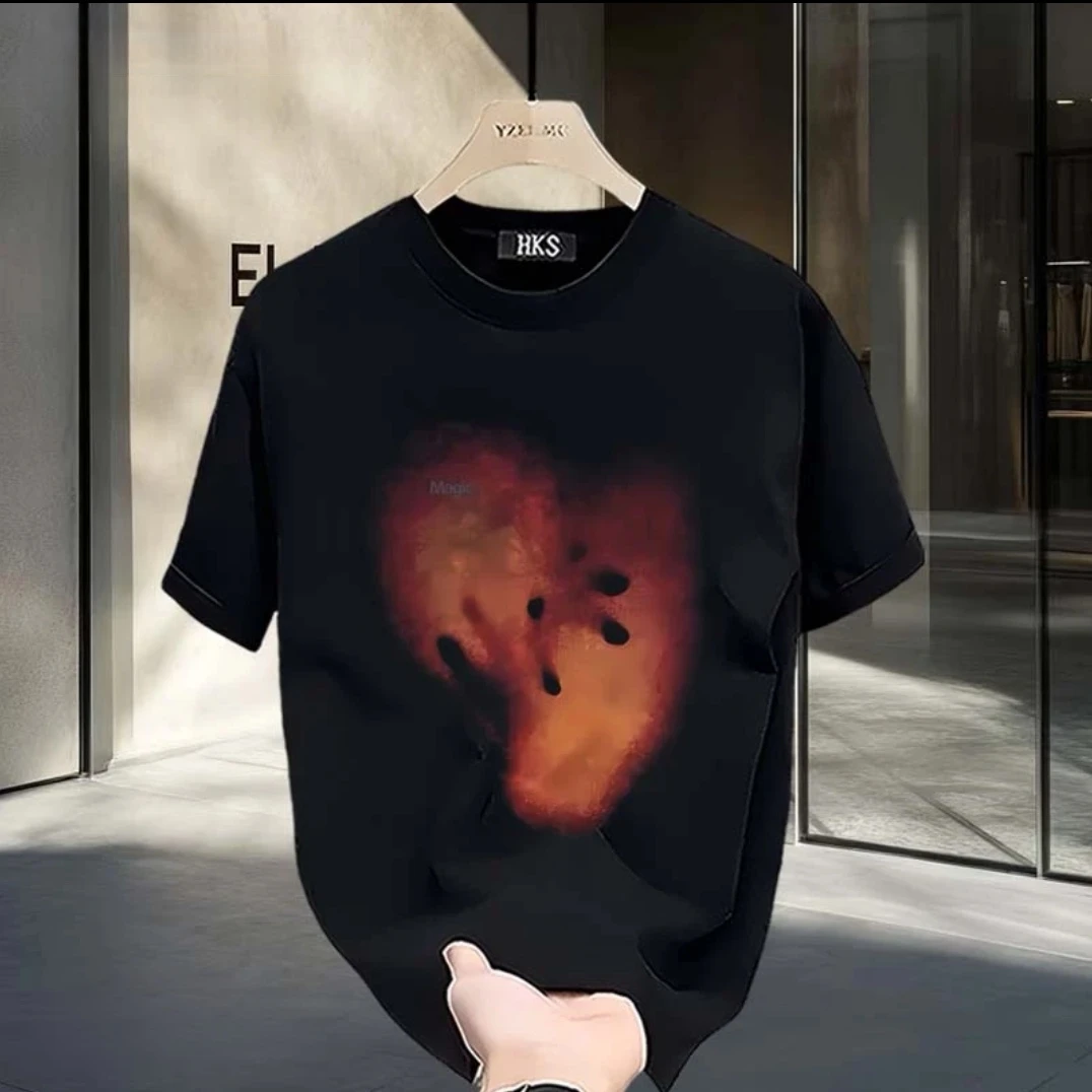 2025爆款夏季短袖t恤男潮牌字母印花纯棉T恤衫时尚修身半袖上衣