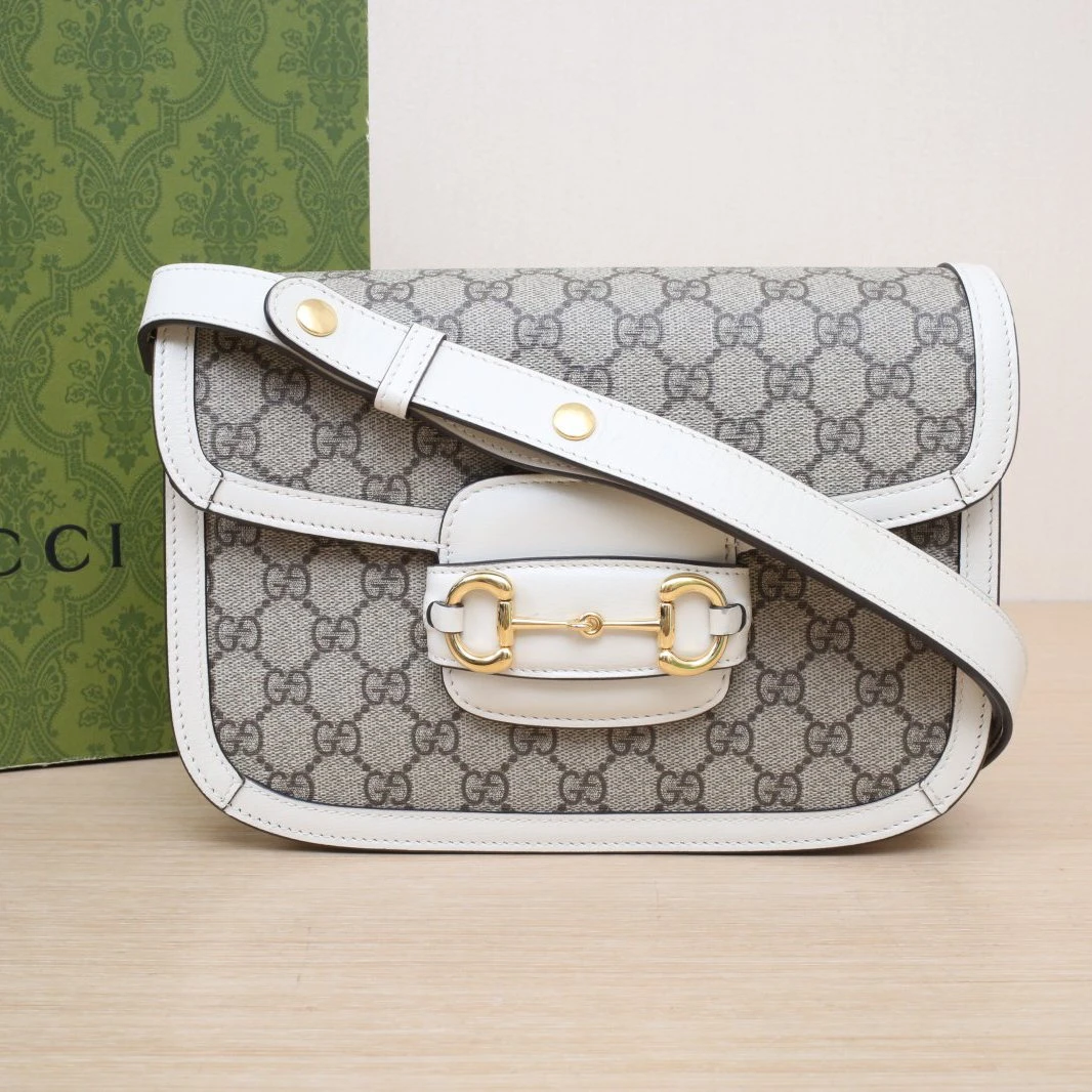 99新 GUCCI/古驰 【娇】马衔扣 1955 马鞍包 小号 白色帆布 684281
