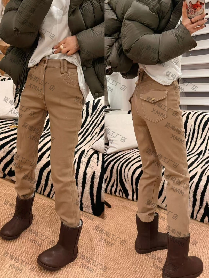 XMM【密密绒牛仔烟管裤】牛仔裤百搭男友风女秋冬微弹美拉德风G9333