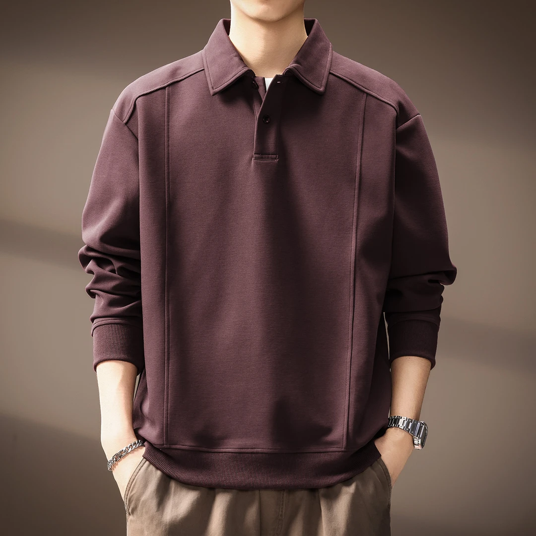 MR.MUDI/穆迪先生日系复古结构拼接长袖Polo衫男士秋季打底衫卫衣