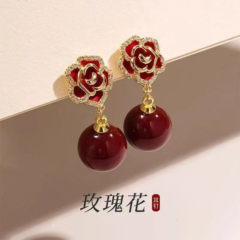 【行大福】高级感气质红玫瑰耳钉女款