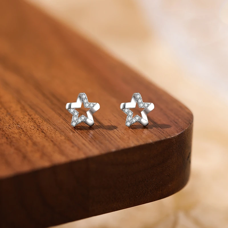 言若银匠 足银耳饰 纯银耳钉女轻奢镂空星星简约百搭养耳洞ED378