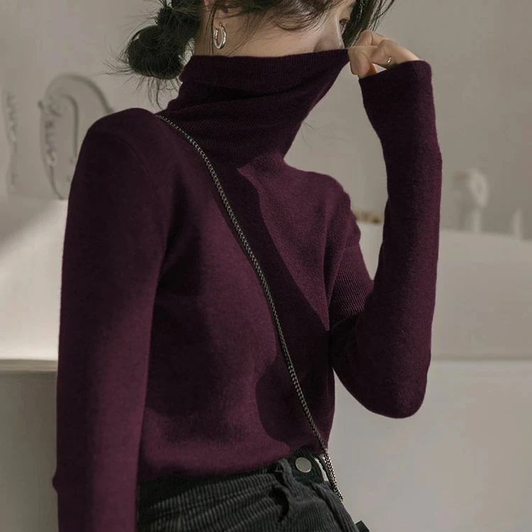高领毛衣女秋冬2025新款精纺羊毛软糯针织衫修身堆堆领内搭羊毛衫