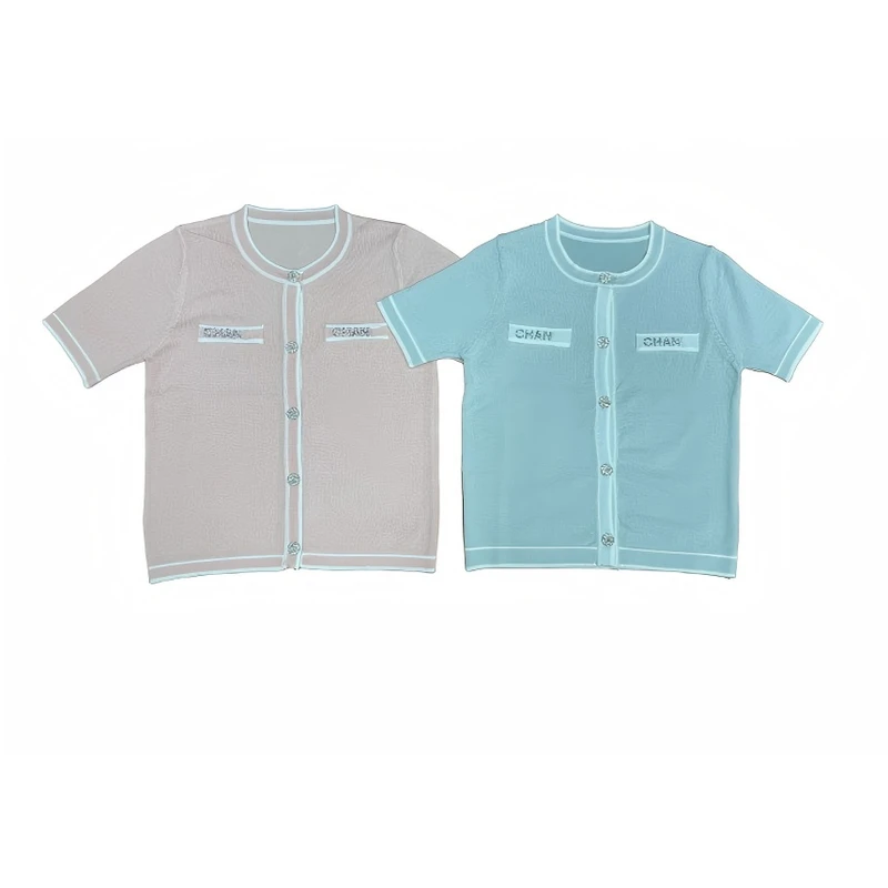 初秋轻奢小众撞色开衫小香风针织衫 603蓝+粉