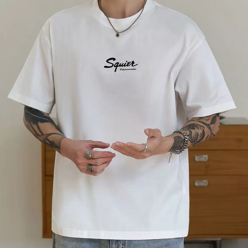 男款T恤简约半袖上衣休闲百搭夏季宽松印花圆领