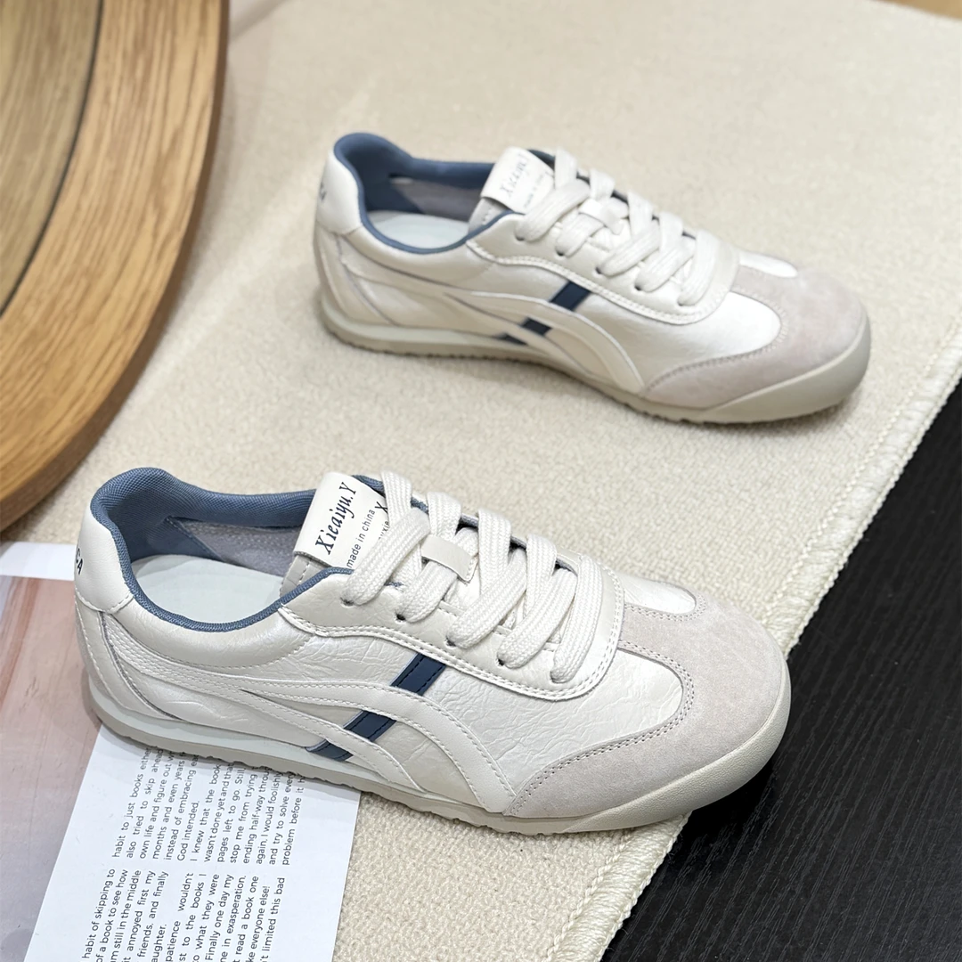 真皮磨砂拼接复古德训鞋女2025新款夏港风平底时尚超火运动阿甘鞋