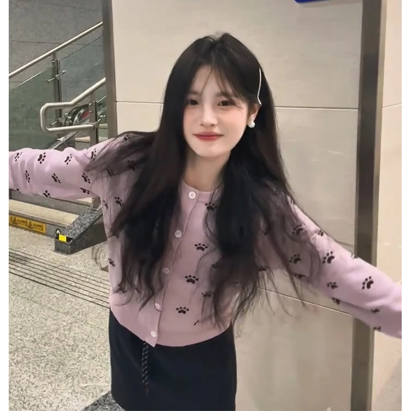 2025秋季新款女韩系穿搭修身圆领长袖毛衣开衫气质高腰显瘦半身裙