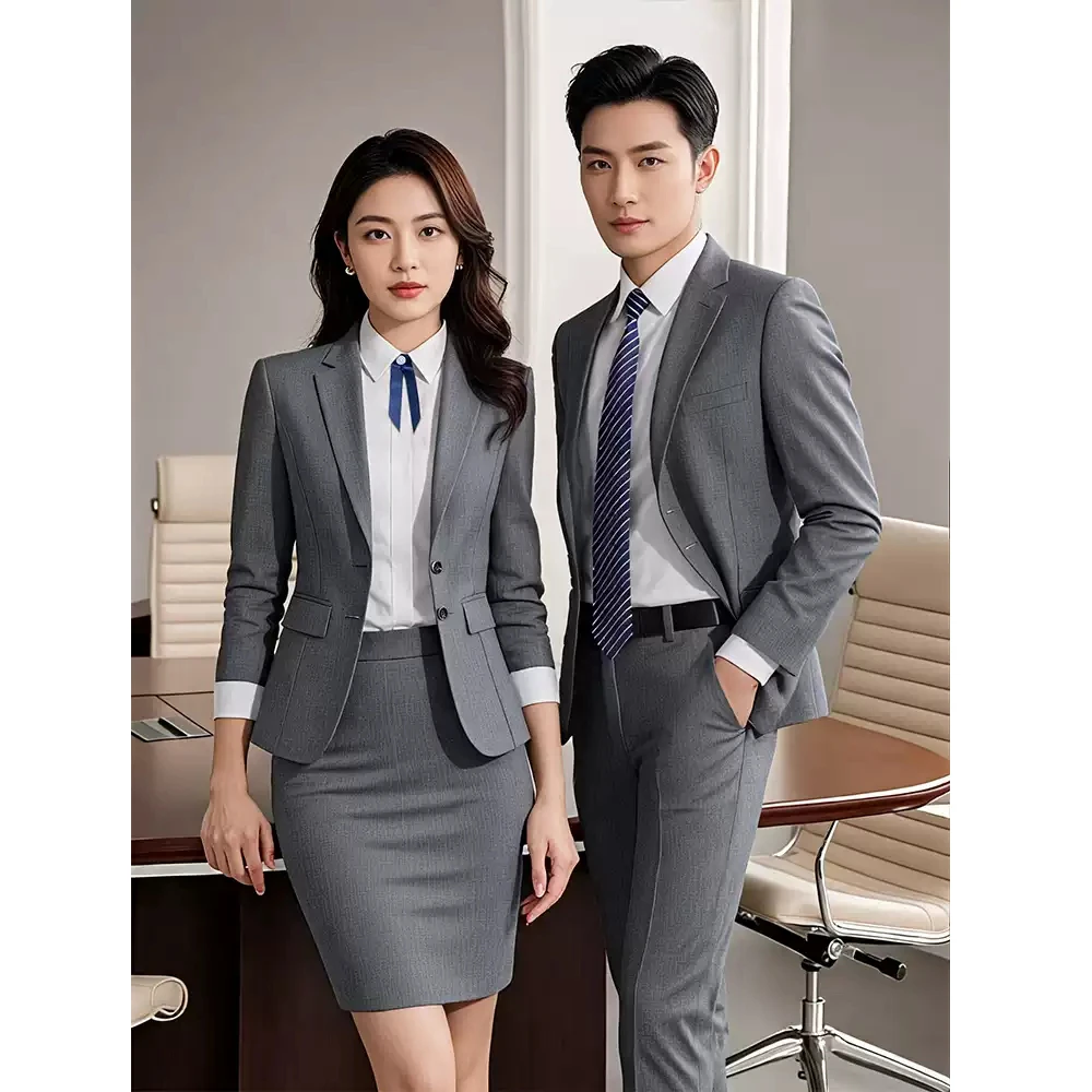 男女款职业装气质女神范正装套装女士西装高端灰色西服套装工作服
