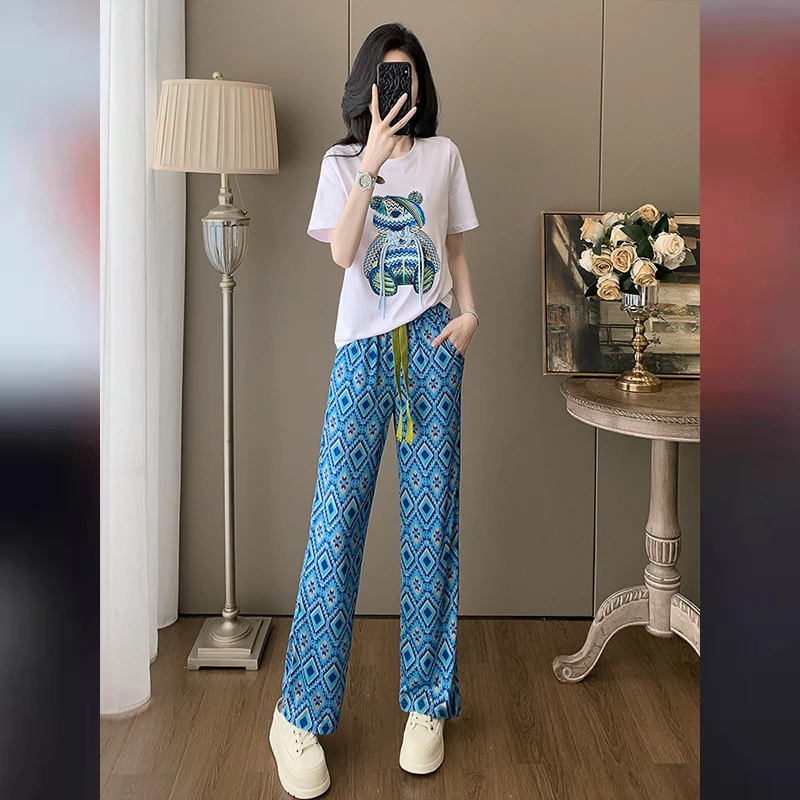 潮牌休闲运动套装女夏季时髦洋气炸街减龄网红高级感阔腿裤两件套