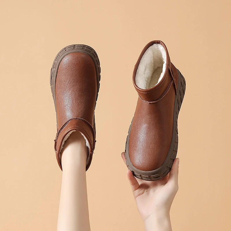 领跑雪地靴女加绒加厚新款皮毛一体冬季女鞋厚底棉鞋L321