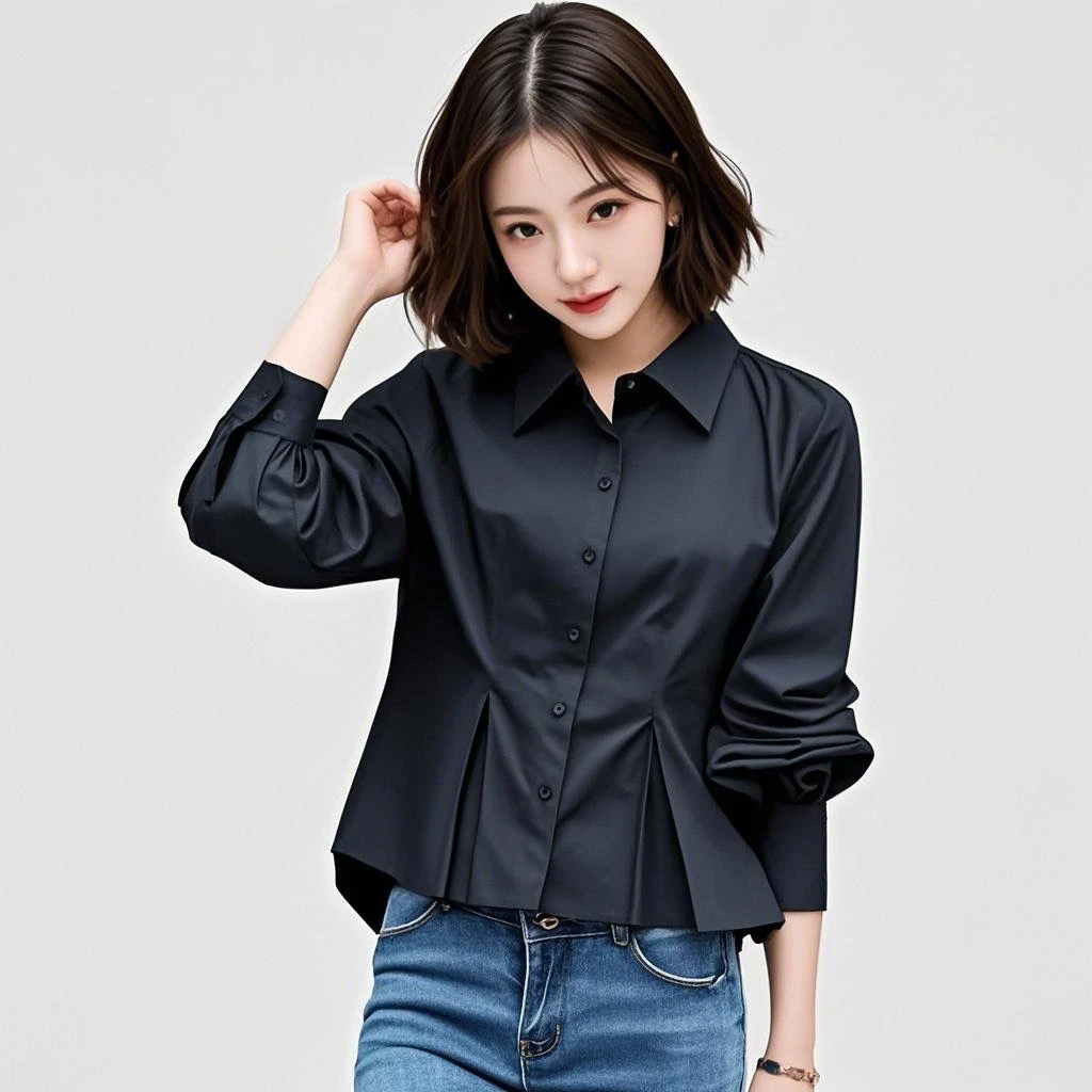 春秋新款女式韩版白衬衫宽松收腰显瘦小众通勤设计感气质红色小衫