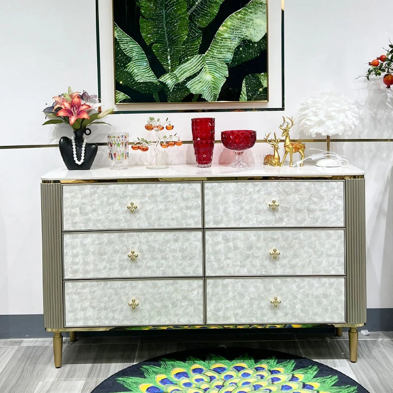 美克家贝壳轻奢实木斗柜客厅玄关柜子后现代简约北欧抽屉式六斗柜