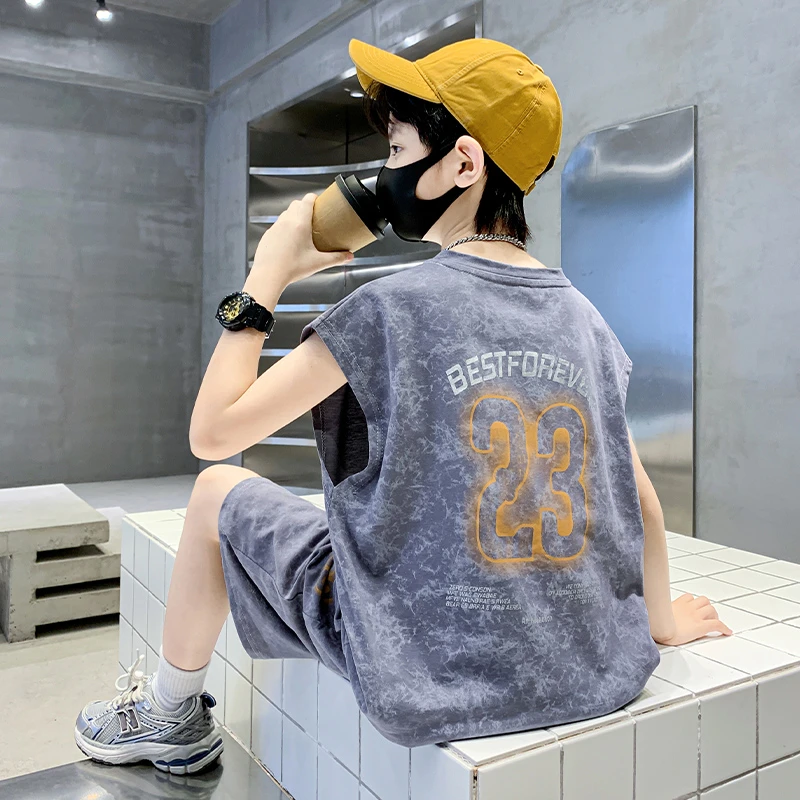 儿童装男童夏装无袖套装2025新款中大童夏天背心男孩夏季运动潮酷