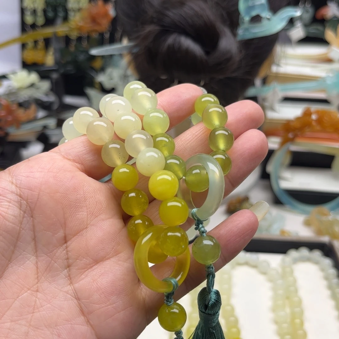 浔***栎蛇纹石玉合金发簪手链