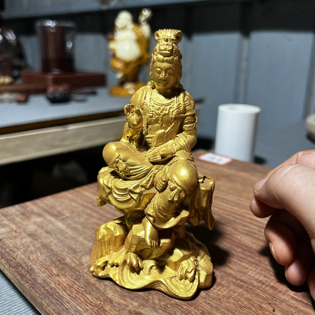 黄杨木送子观音菩萨坐莲佛像家用供奉佳品