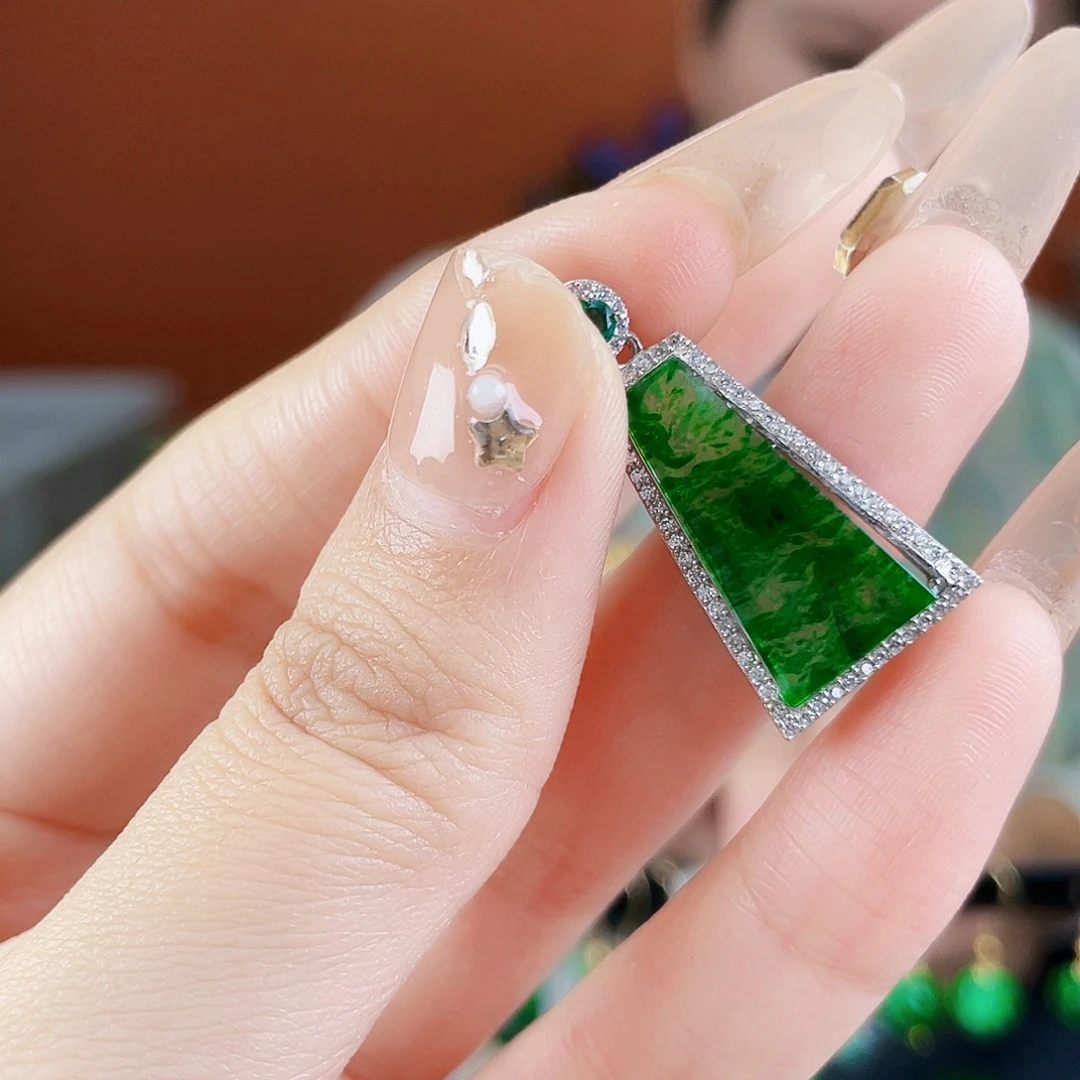 翡翠银S925镶嵌耳饰