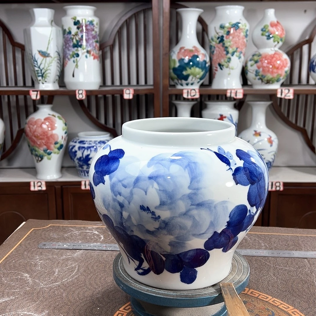摆件景德镇陶瓷大口青牡