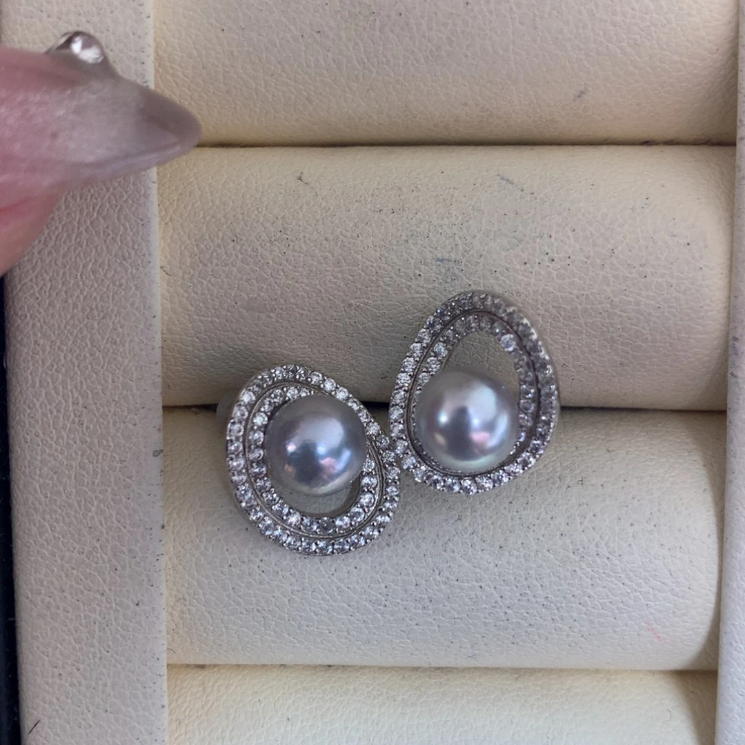 海水珍珠耳饰银S925镶嵌