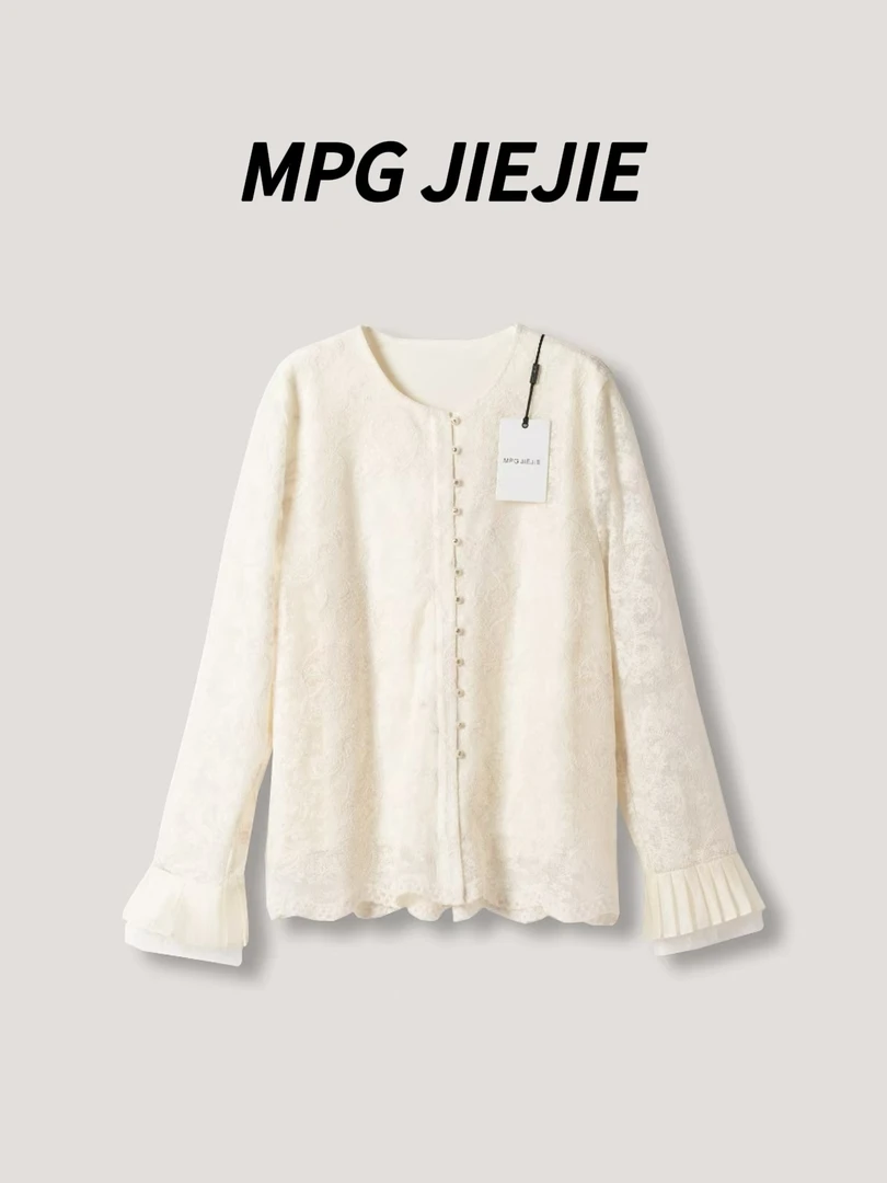 MPG JIEJIE【苏莉的春天】25春夏蕾丝白色时尚百搭重工提花T恤
